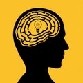 Human head with a maze and light bulb Royalty Free Stock Photo