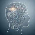 Human head with mechanical gears symbolizing thinking and intelligence Royalty Free Stock Photo