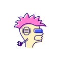 Human head with microchip color icon. Skull with mohawk. Cyberpunk concet. High tech technology