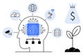 Artificial Intelligence Concept with Human Head, Neural Networks and Technology Icons Royalty Free Stock Photo