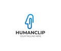 Human head and paper clip logo template. Office clip vector design