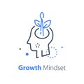 Human head and plant stem, mental health, cognitive psychology or psychotherapy concept, growth mindset