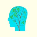 Human head in profile with branches of young tree Royalty Free Stock Photo