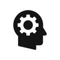 Human head profile with gear wheel symbol, headwork simple black icon Royalty Free Stock Photo