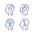 Human head profile and arrow, growth mindset, potential development, leadership education concept