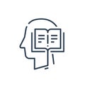 Human head profile and open book, education subject, writing and storytelling concept