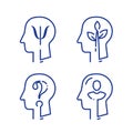 Human head profile and psychology symbol, mental health, help and development