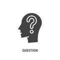 Human head profile with question mark glyph icon. Head question task vector symbol. Thinking man sign Royalty Free Stock Photo