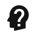 Human head profile with question mark, perplexity, problem simple black icon