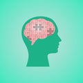 Human Head With Puzzled Brain Over Green Background, Vector Illustration Royalty Free Stock Photo