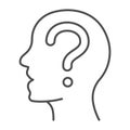 Human head and question thin line icon, startup concept, Thinking man sign on white background, Question mark in head Royalty Free Stock Photo