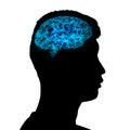 Human head shape silhouette with brain. Alzheimer`s disease on white background, artificial intelligence in futuristic technology Royalty Free Stock Photo