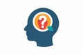 Human head silhouette featuring a question mark symbol against a white background, representing curiosity and inquiry in thinking Royalty Free Stock Photo