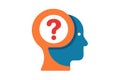 Human head silhouette featuring a question mark symbol, representing curiosity and inquiry on a clean white background Royalty Free Stock Photo