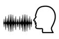Human head silhouette with sound signal black and white