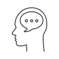 Human head with speech bubble linear icon