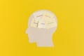 Human head with sticky notes on yellow background Royalty Free Stock Photo