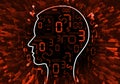 Human Head and stream of red digital numbers. Royalty Free Stock Photo