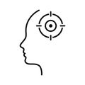 Human head with target symbol inside the mind. line icon. Concept illustration for focus, attention, concentration, mindset Royalty Free Stock Photo