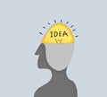 Thinking people with idea signs and light idea bulb above concept creative idea and innovation.Symbol of creativity,mind,