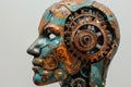 A human head with a toothed clockwork mechanism. The concept of thinking, decision-making. 3d illustration