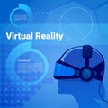 Human Head Wearing Vr Glasses Virtual Reality Background With Copy Space