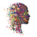 Human head on white. Abstract vector illustration of face with colorful circles