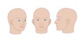 Human heads full-face, half-face and three-quarter. Vector silhouette illustration