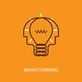 Human heads and light bulb icon.Creative mind logo.Creative group logo.Brain.Creative mind.Man head and people Royalty Free Stock Photo