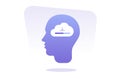 Human heads silhouette with cloud storage icon. Cloud computing, online database, server, technology. Isolated modern flat vector