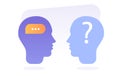 Human heads silhouette with speech bubble and question mark. Self questioning. Cognitive psychology or psychiatry. Help and advice