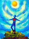 Human heal heart love spirit mind health spiritual mental energy connect to the universe power abstract art watercolor painting Royalty Free Stock Photo