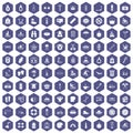 100 human health icons hexagon purple