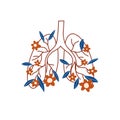 Human healthy floral lungs. Line art poster