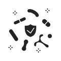 Human healthy intestinal microflora black glyph icon. Microscopic bacterias in Intestine. Sign for web page, mobile app, button,