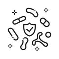 Human healthy intestinal microflora black line icon. Microscopic bacterias in Intestine. Sign for web page, mobile app, button, Royalty Free Stock Photo