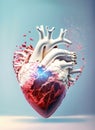 Human heart attack breaking into pieces as concept of medical problems and illness, cardiology