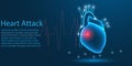 Human Heart attack medical organ. low poly wireframe theme concept on blue background. Illustration 