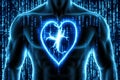 Human Heart with binary code, 3d illustration, computer generated image