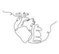 Human heart with chess knight one line set art. Continuous line drawing of internal organ and chess piece. Royalty Free Stock Photo