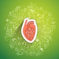 Human heart concept about healthy lifestyle and longevity with sketched elements