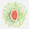 Human heart concept about healthy lifestyle and longevity with sketched elements Royalty Free Stock Photo