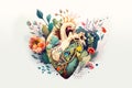 Human heart with flowers. Illustration for World Heart Day. Love, heart health, emotion, softhearted, unselfish concept Royalty Free Stock Photo