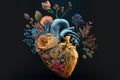 Human heart with flowers, love compet, generative by AI. Generative ai Royalty Free Stock Photo