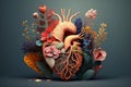 Human heart with flowers, love compet, generative by AI. Generative ai Royalty Free Stock Photo