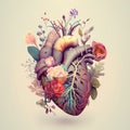 Human heart with flowers, love and emotion concept, good hearted person, help and charity