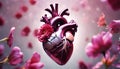 Human heart with flowers, love and emotion concept, good hearted person, help and charity