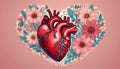 Human heart with flowers, love and emotion concept, good hearted person, help and charity