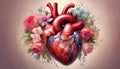 Human heart with flowers, love and emotion concept, good hearted person, help and charity