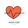 Human heart and heartbeat. Linear icon. Vector drawing